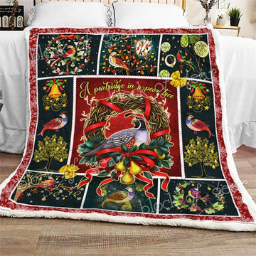 litzzy A Partridge In A Pear Tree Christmas CL270903MDF Sherpa Fleece Blanket Sherpa Fleece Blanket   