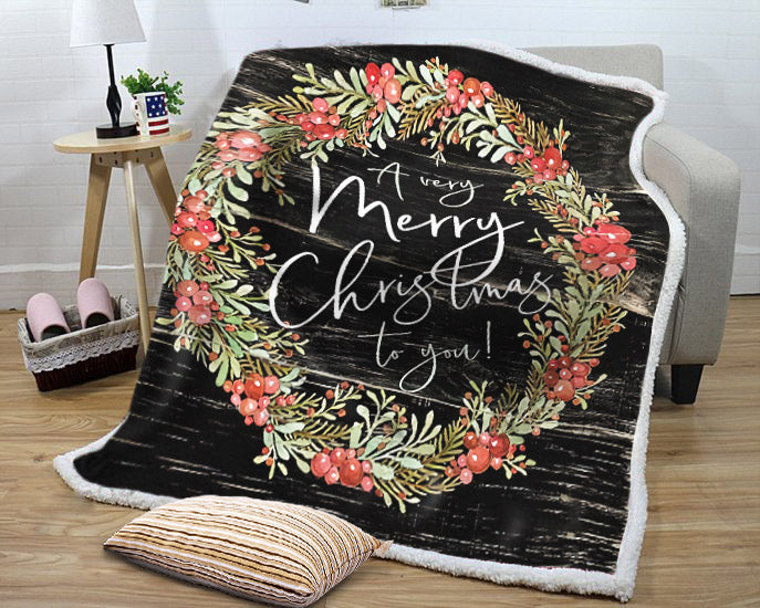 litzzy A Very Merry Christmas Wreath NI1310068KL Sherpa Fleece Blanket Sherpa Fleece Blanket   