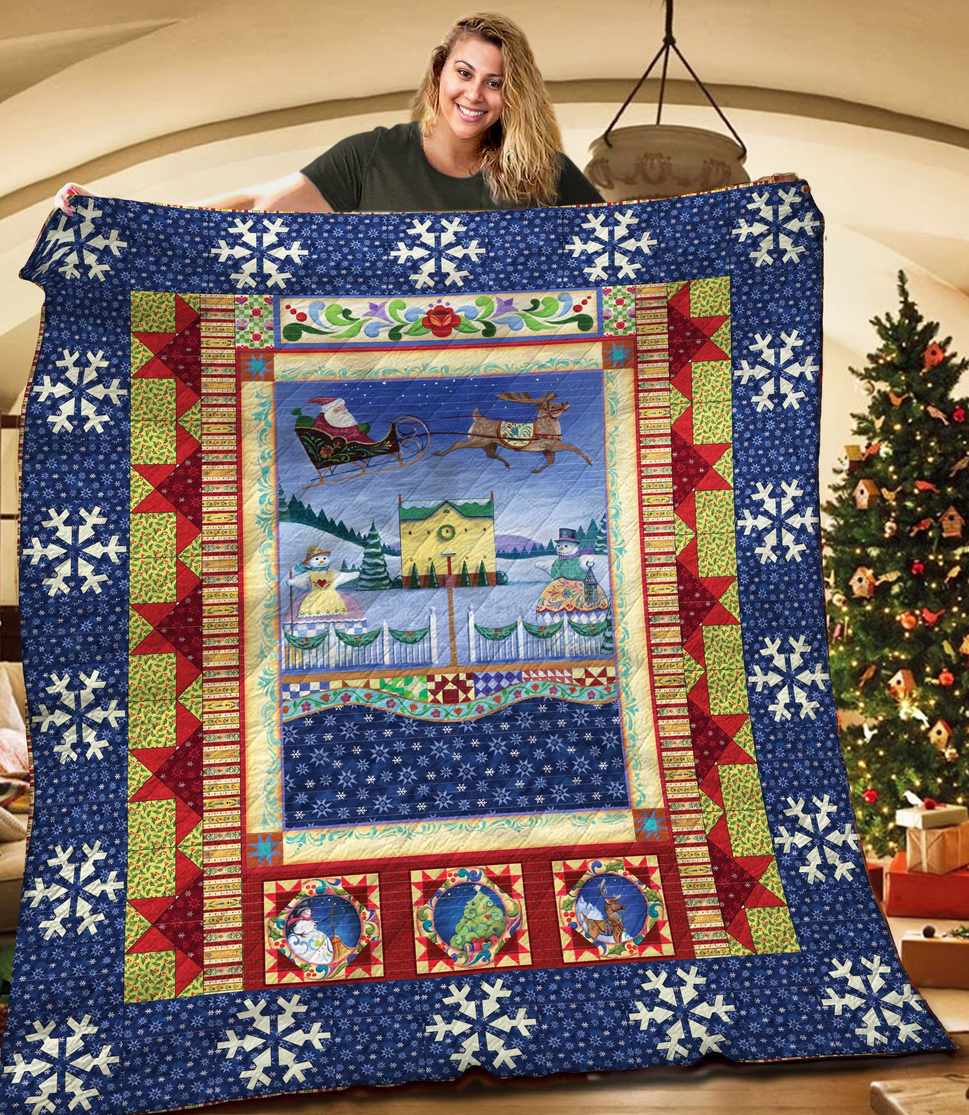 litzzy A Village Christmas TNT181112NH Fleece Blanket Quilt Blanket   