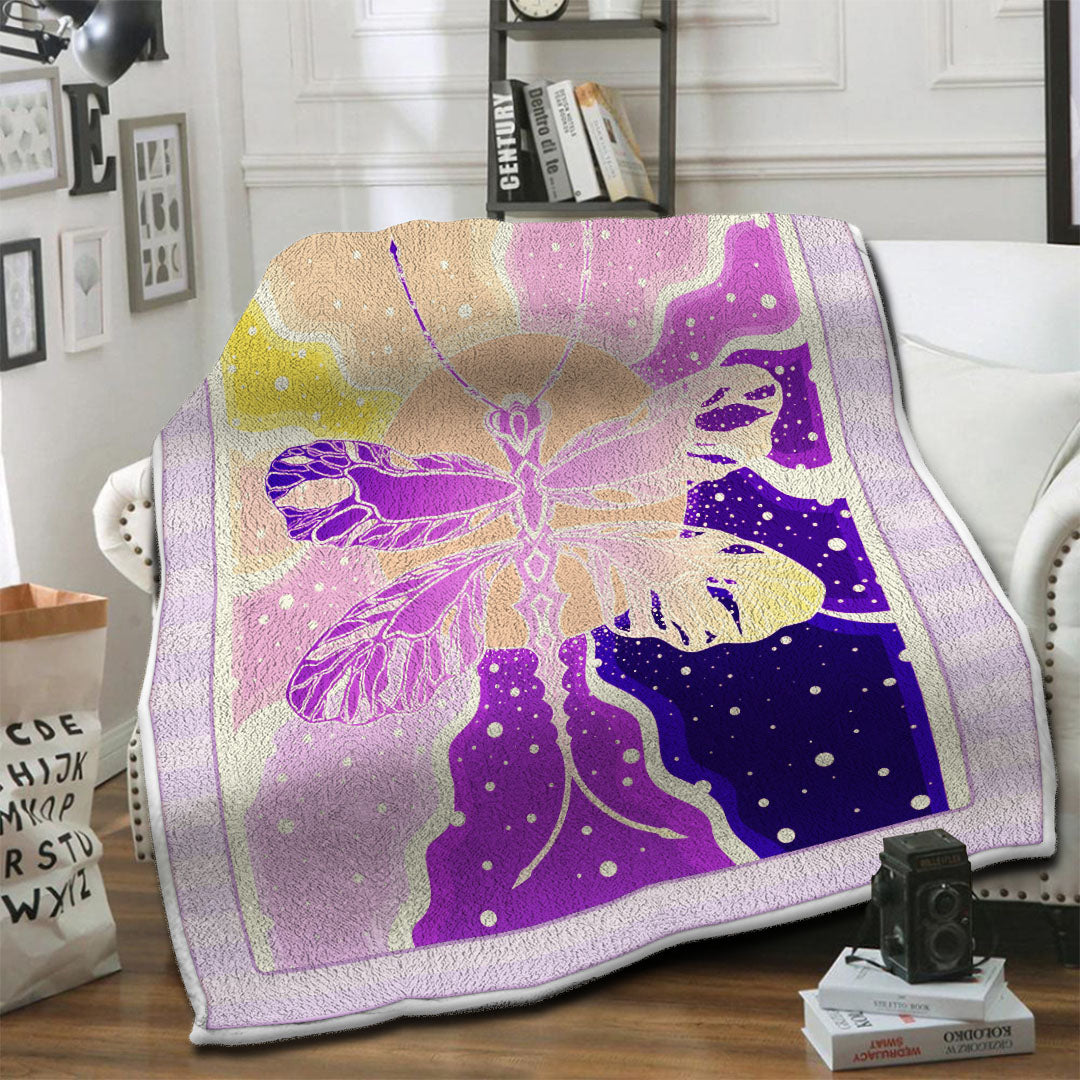 litzzy Abstract Purple Dragonfly Fleece Blanket HST19101402 Fleece Blanket   