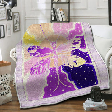 litzzy Abstract Purple Dragonfly Fleece Blanket HST19101402 Fleece Blanket   