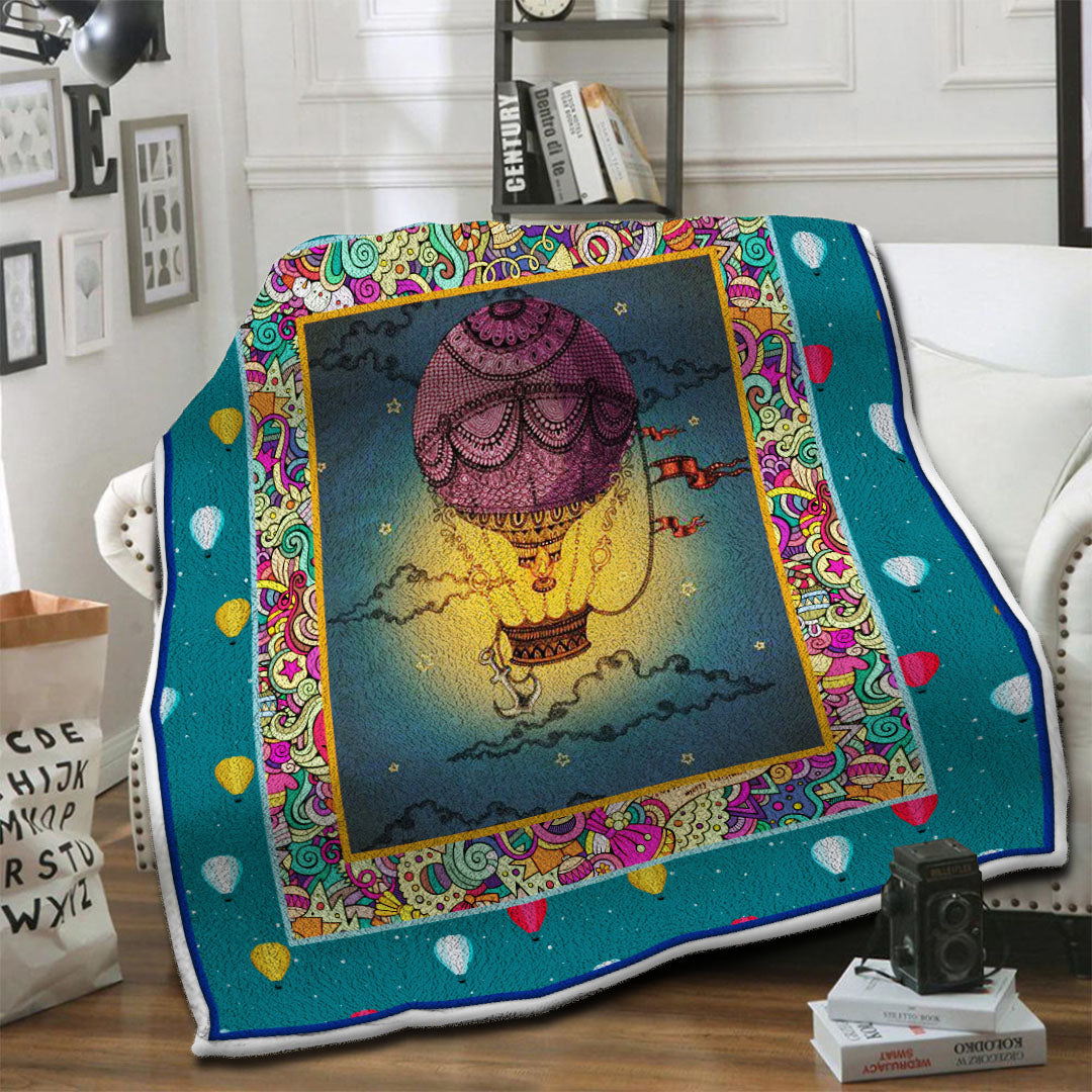 litzzy Air Balloon HQT1610365 Fleece Blanket Fleece Blanket   