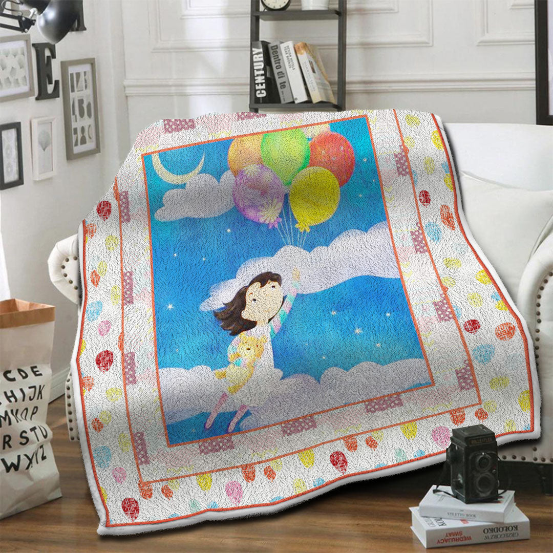 litzzy Air Balloon HQT1610366 Fleece Blanket Fleece Blanket   
