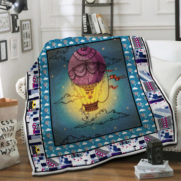 litzzy Air Balloon HQT1610367 Fleece Blanket Fleece Blanket   