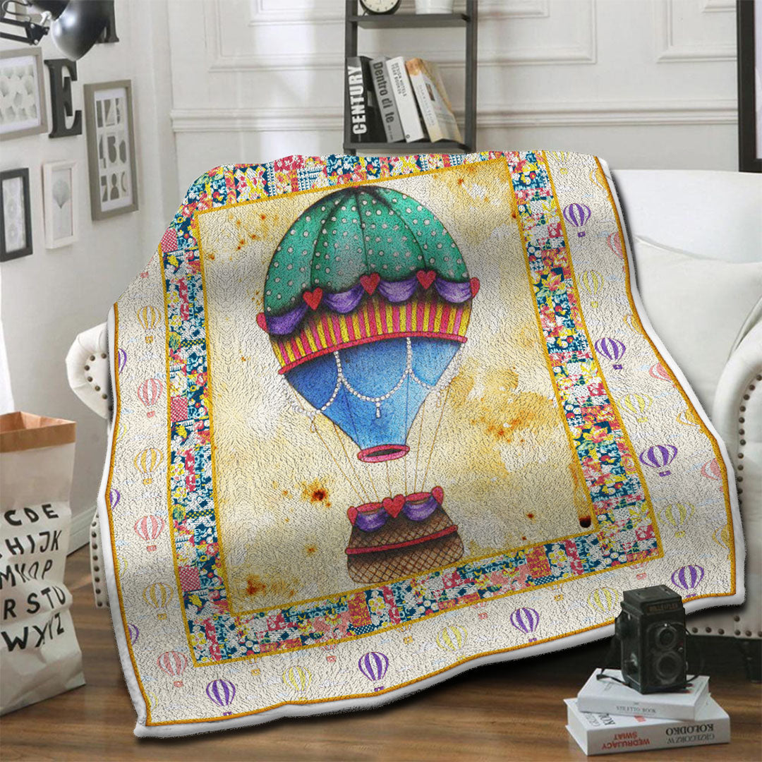 litzzy Air Balloon HQT1610369 Fleece Blanket Fleece Blanket   