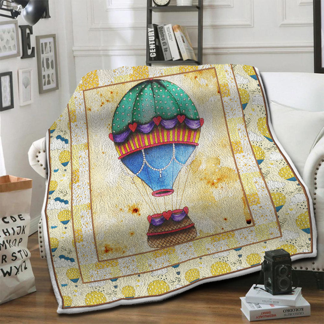 litzzy Air Balloon HQT1610373 Fleece Blanket Fleece Blanket   