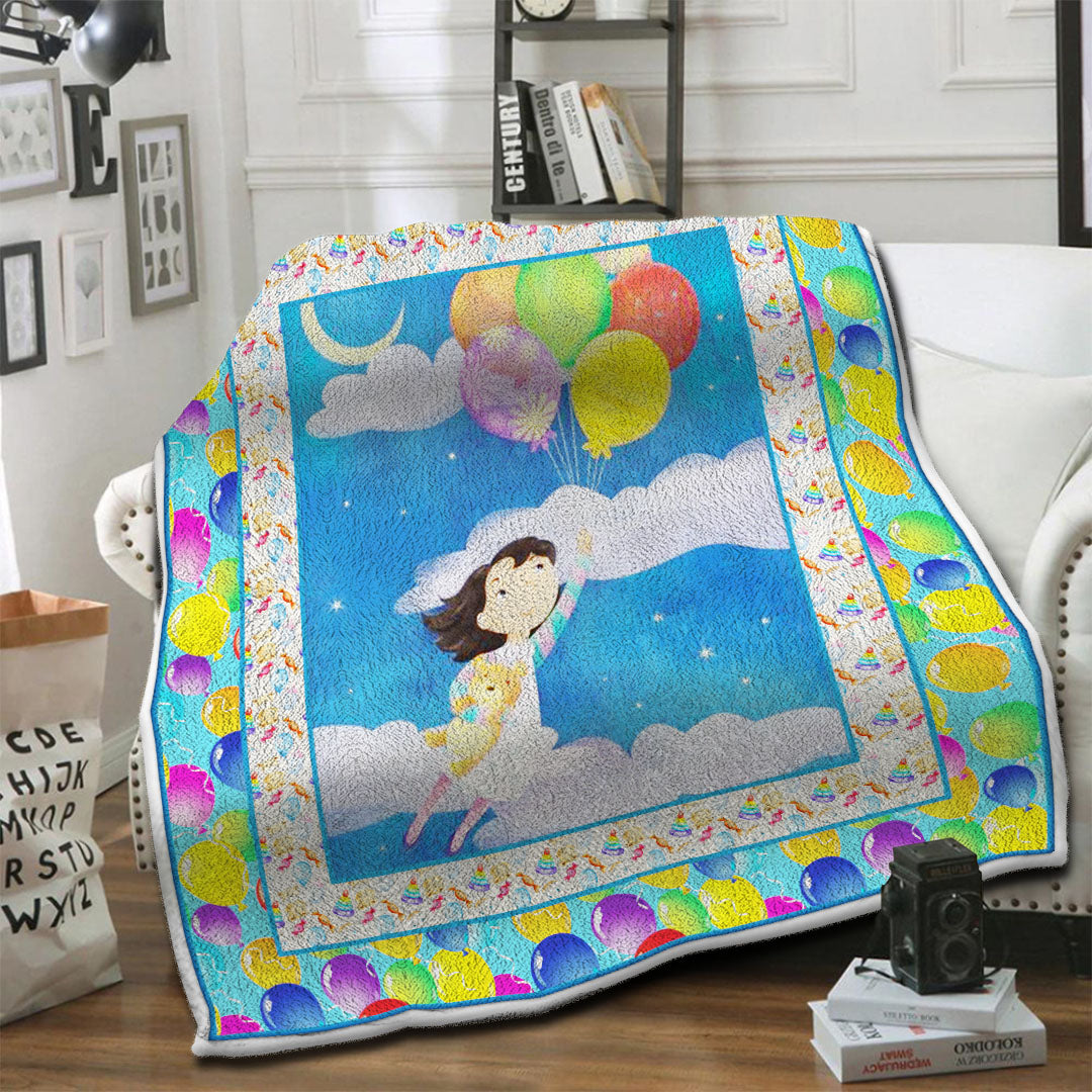 litzzy Air Balloon HQT1610375 Fleece Blanket Fleece Blanket   
