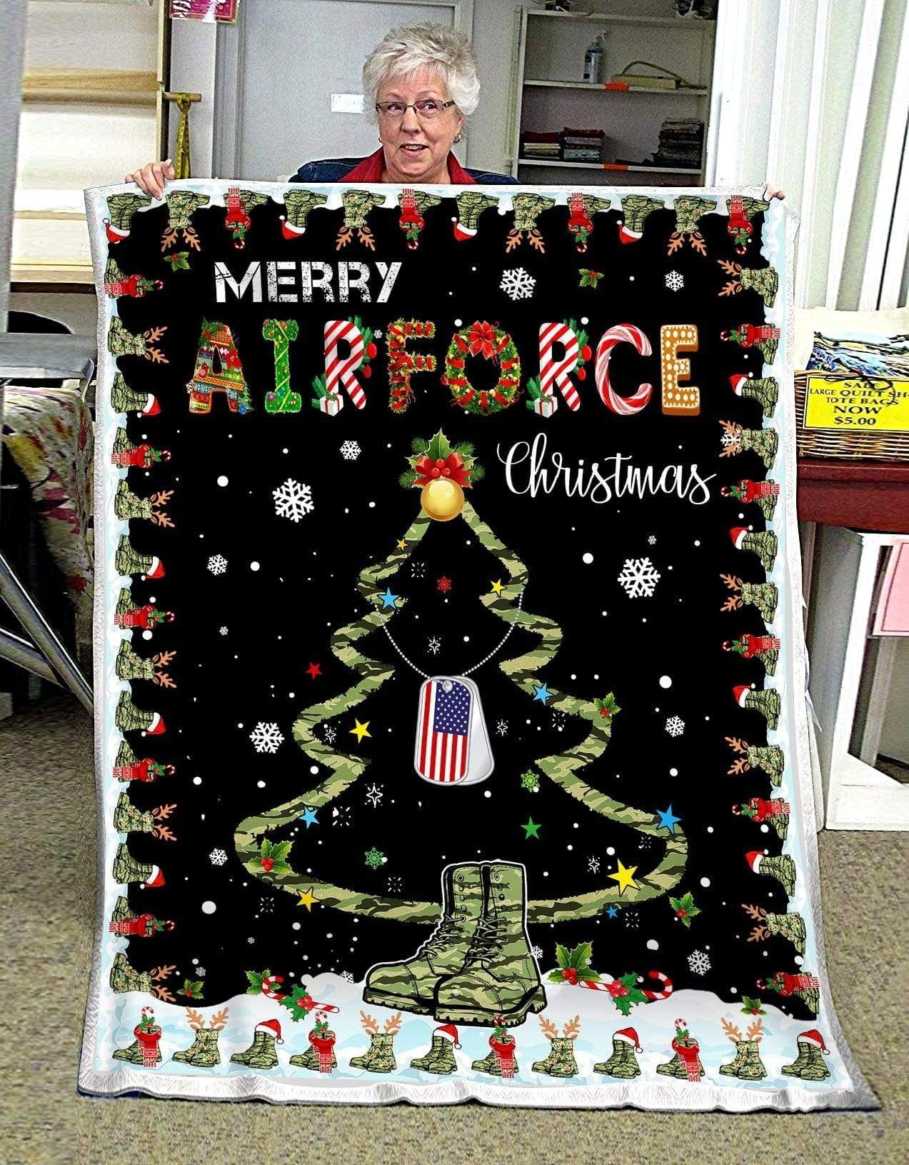 litzzy Air Force Merry Air Force Christmas GS CL DT1810 Sherpa Fleece Blanket Sherpa Fleece Blanket   