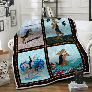 litzzy Airedale Fleece Blanket HST19103546 Fleece Blanket   