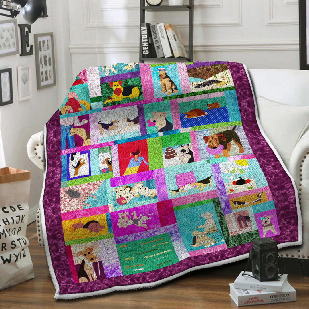 litzzy Airedale Terrier Fleece Blanket HST19103545 Fleece Blanket   
