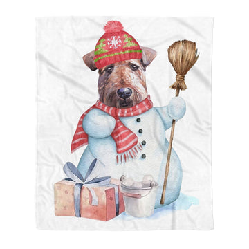 litzzy Airedale Terrier Snowman Christmas CLM2812004S Sherpa Fleece Blanket Sherpa Fleece Blanket   