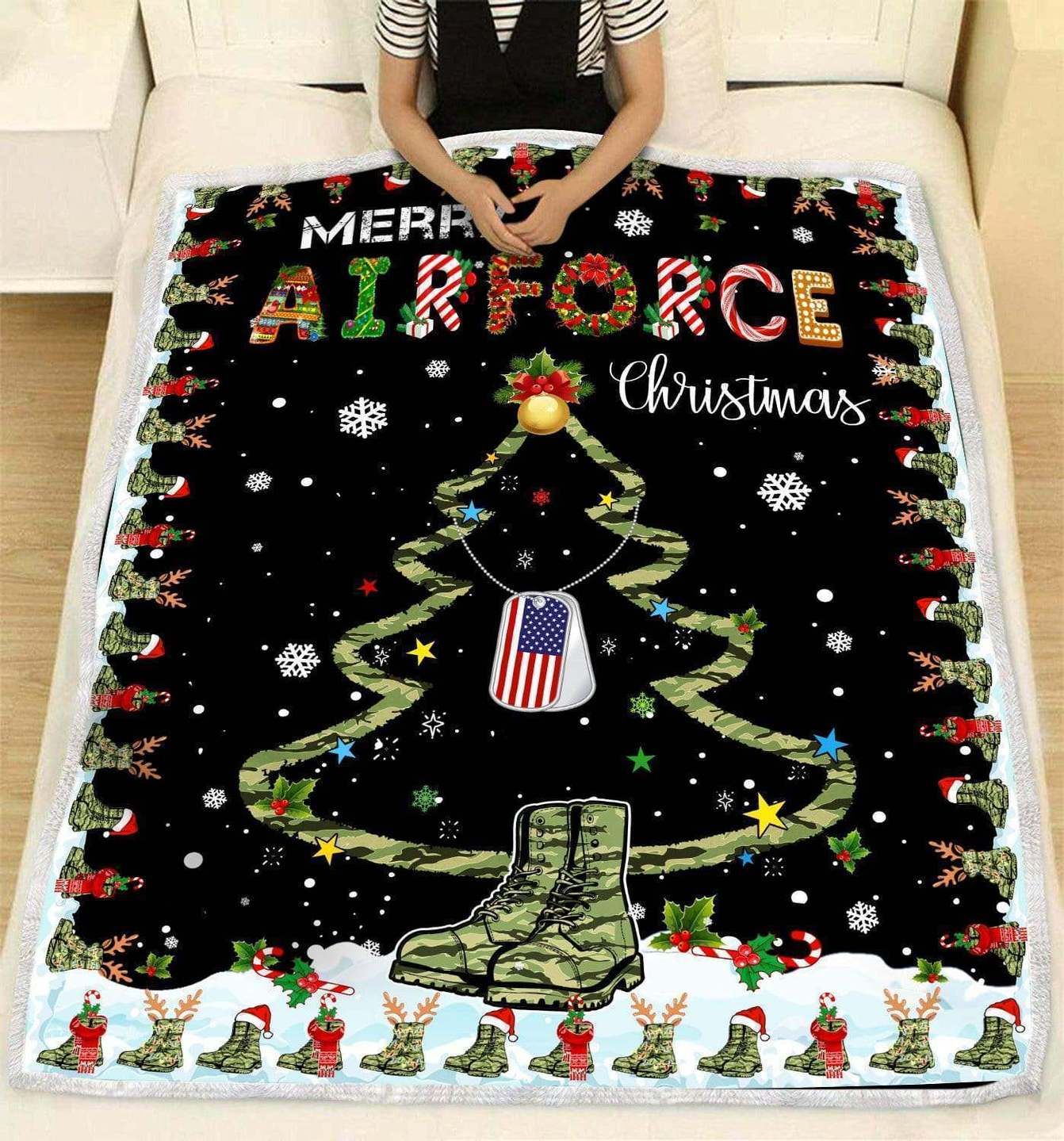 litzzy Airforce Christmas CL240801MD Sherpa Fleece Blanket Sherpa Fleece Blanket   
