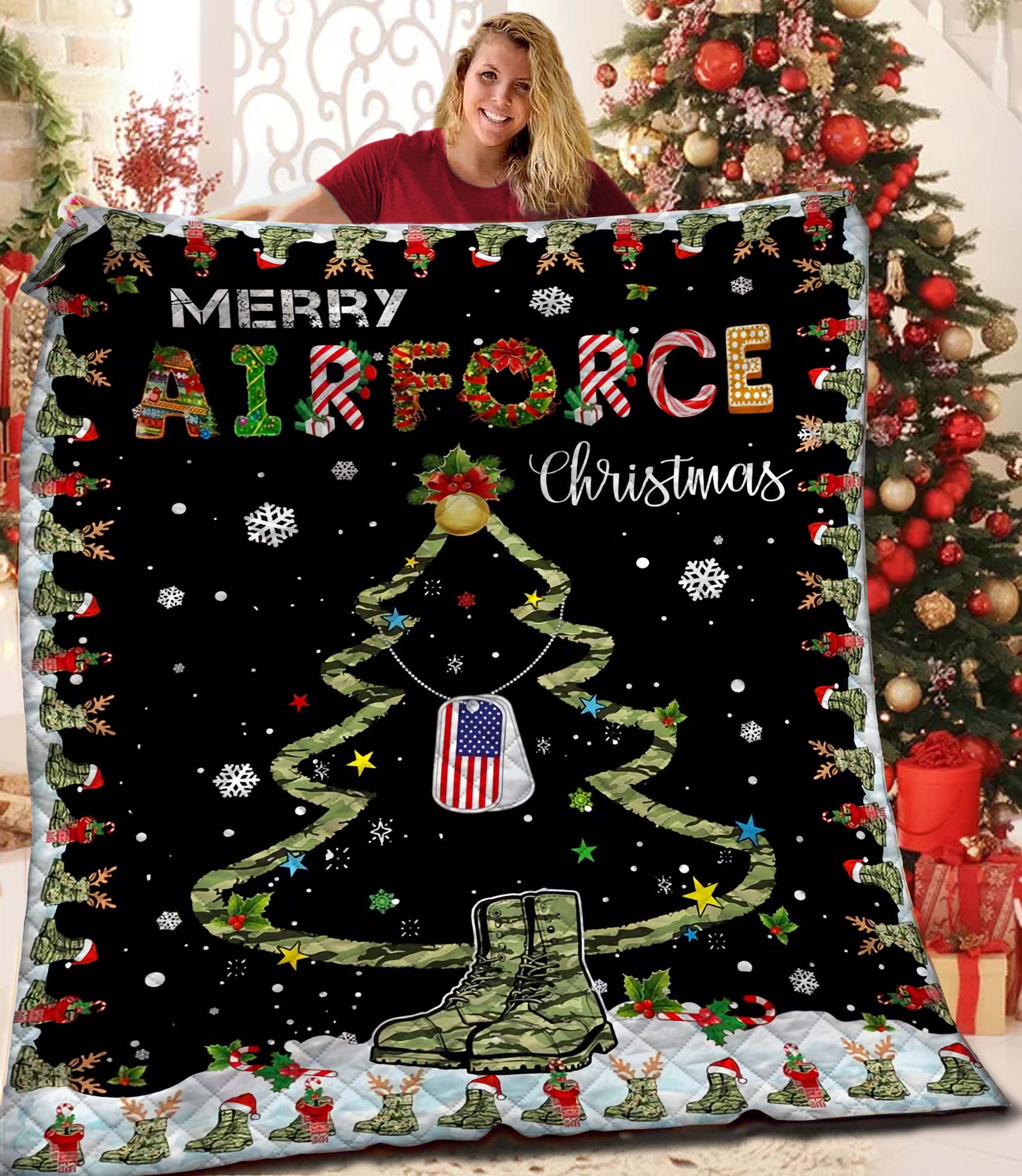 litzzy Airforce Christmas Fleece Blanket CCC2610857 Quilt Blanket   