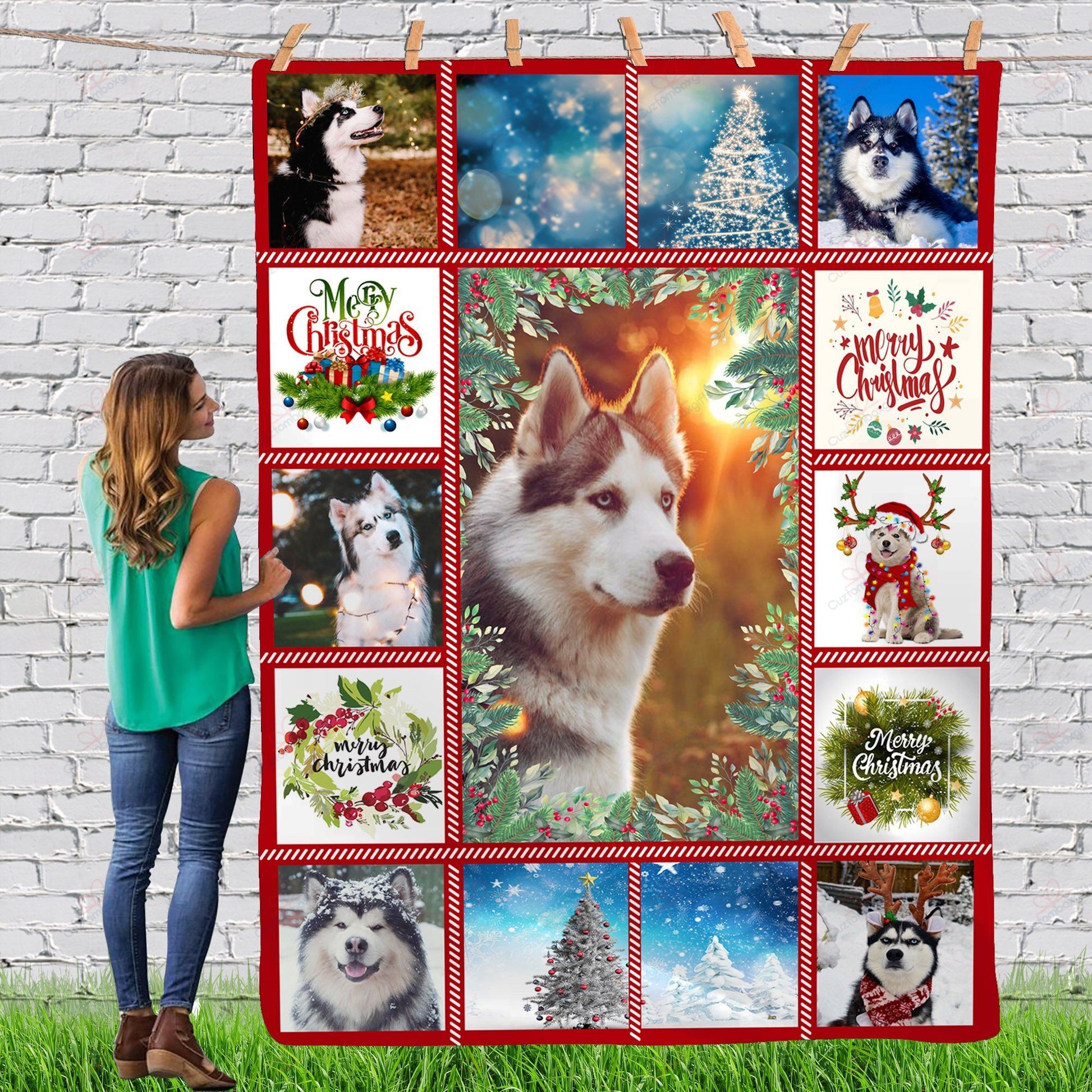 litzzy Alaska Gorgeous Merry Christmas Dog Reindeer Xmas TH0911050CL Sherpa Fleece Blanket fleece blanket   