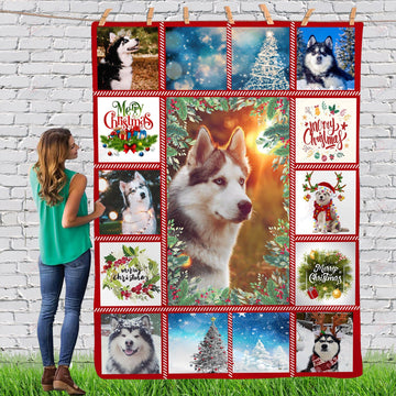 litzzy Alaska Gorgeous Merry Christmas Dog Reindeer Xmas TH0911050CL Sherpa Fleece Blanket fleece blanket   