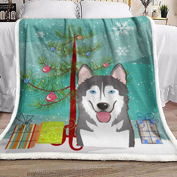 litzzy Alaskan Malamute Christmas HN101006F Sherpa Fleece Blanket Sherpa Fleece Blanket   