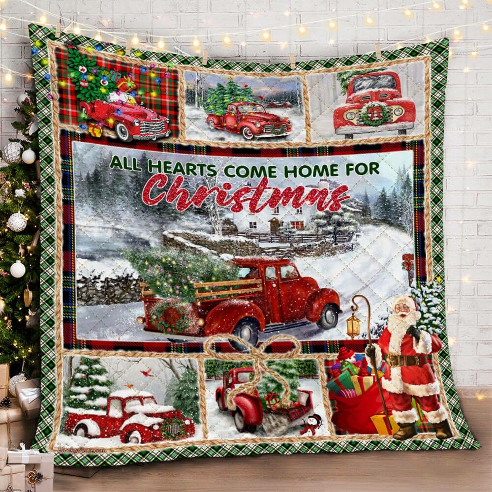 litzzy All Hearts Come Home For Christmas HHC121101TH Fleece Blanket Quilt Blanket   