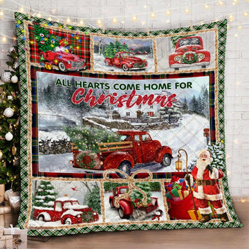litzzy All Hearts Come Home For Christmas HHC121101TH Fleece Blanket Quilt Blanket   