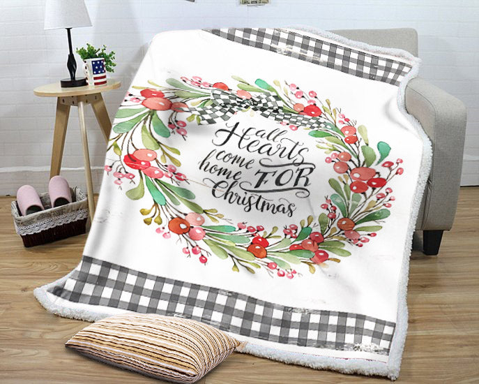 litzzy All Hearts Come Home For Christmas NI1310069KL Sherpa Fleece Blanket Sherpa Fleece Blanket   
