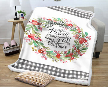 litzzy All Hearts Come Home For Christmas NI1310069KL Sherpa Fleece Blanket Sherpa Fleece Blanket   