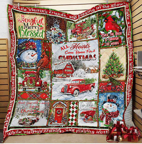 litzzy All Hearts Come Home For Christmas Fleece Blanket ABC07111659 Quilt Blanket   