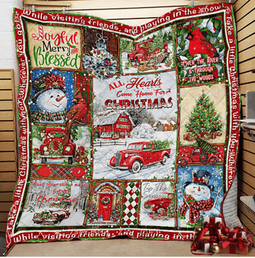 litzzy All Hearts Come Home For Christmas Fleece Blanket ABC07111659 Quilt Blanket   