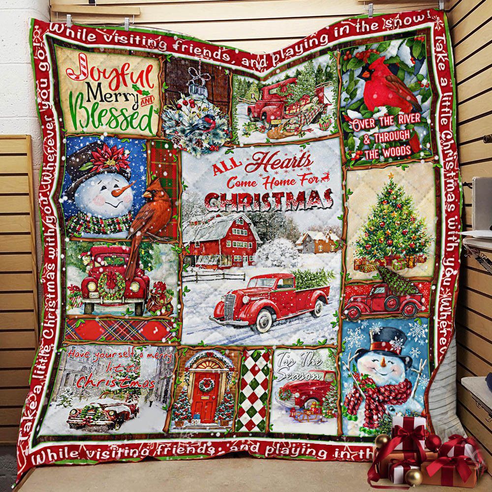 litzzy All Hearts Come Home For Christmas Fleece uilt Blanket ABC07112382 Quilt Blanket   