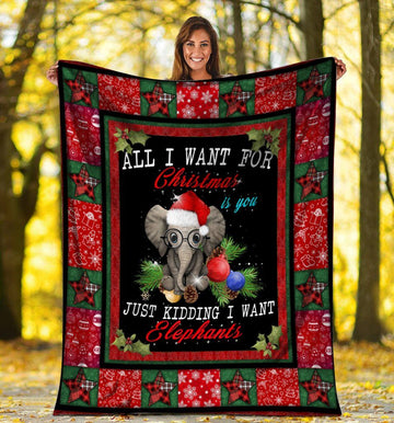 litzzy All I Want For Christmas Elephants CLM19120011S Sherpa Fleece Blanket Sherpa Fleece Blanket   