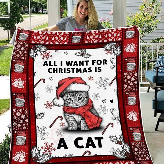 litzzy All I Want For Christmas Is A Cat GS-CL-DD1208 Sherpa Fleece Blanket Sherpa Fleece Blanket   