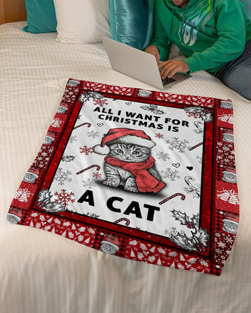 litzzy All I Want For Christmas Is A Cat TH0710410CL Sherpa Fleece Blanket Sherpa Fleece Blanket   