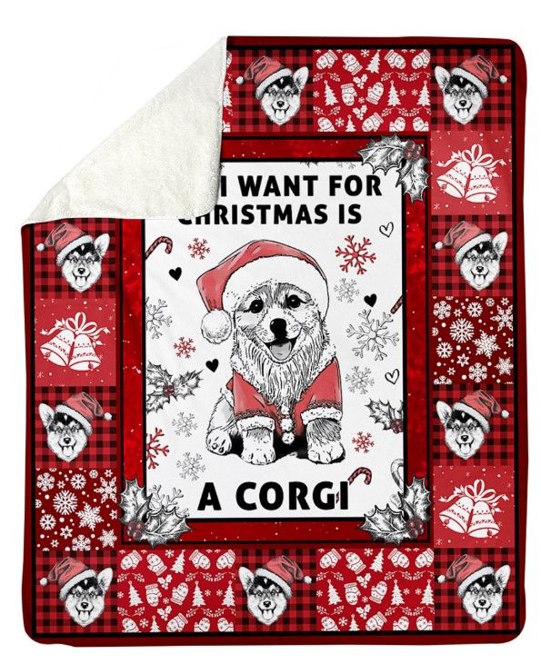 litzzy All I Want For Christmas Is A Corgi CLM2312041S Sherpa Fleece Blanket Sherpa Fleece Blanket   