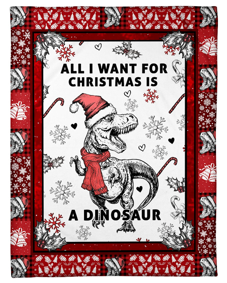 litzzy All I Want For Christmas Is A Dinosaur TH0710412CL Sherpa Fleece Blanket Sherpa Fleece Blanket   
