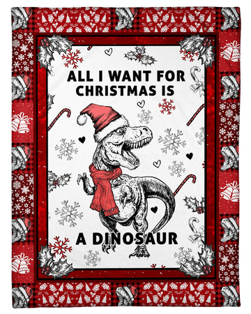 litzzy All I Want For Christmas Is A Dinosaur TH0710412CL Sherpa Fleece Blanket Sherpa Fleece Blanket   