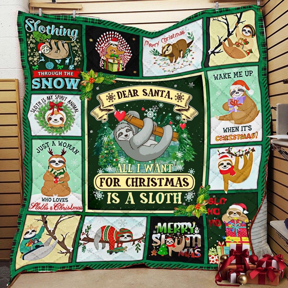 litzzy All I Want For Christmas Is A Sloth CLA0412806Q Fleece Blanket Quilt Blanket   