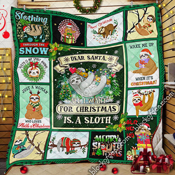 litzzy All I Want For Christmas Is A Sloth GS-CL-LD3012 Fleece Blanket Quilt Blanket   
