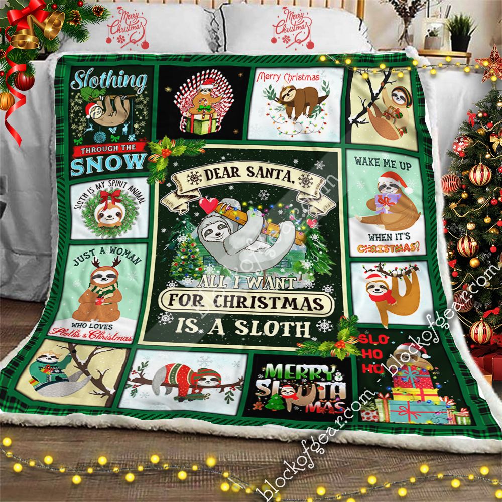 litzzy All I Want For Christmas Is A Sloth GS-CL-LD3112 Sherpa Fleece Blanket Sherpa Fleece Blanket   