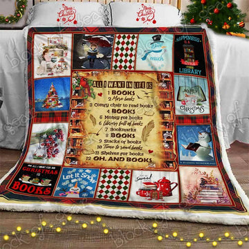 litzzy All I Want For Christmas Is Books GS-CL-LD2810 Sherpa Fleece Blanket Sherpa Fleece Blanket   