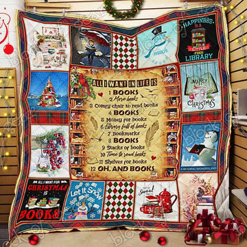 litzzy All I Want For Christmas Is Books Fleece Blanket ABC24104465 Quilt Blanket   