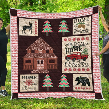 litzzy All Roads Lead Home At Christmas Fleece Blanket DHC0404943TD Quilt Blanket   