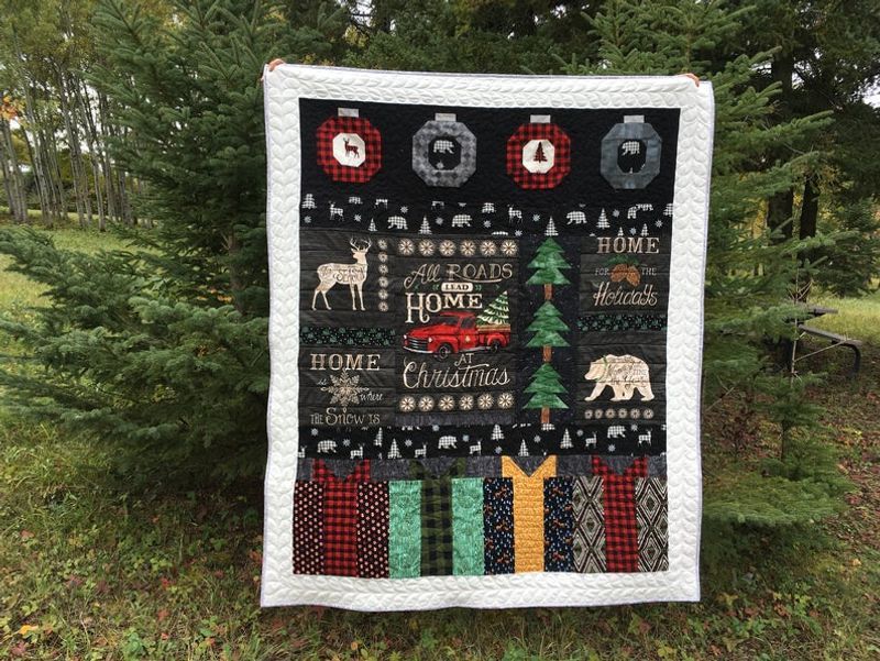 litzzy All Roads Lead To Home Christmas CLH2511003Q Fleece Blanket Quilt Blanket   