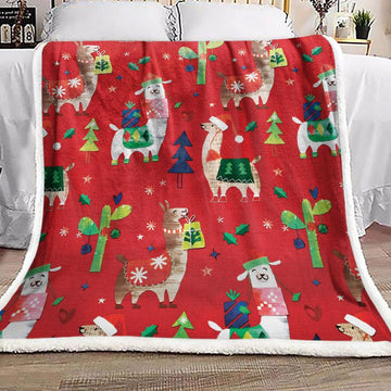 litzzy Alpaca Christmas NP1411001F Sherpa Fleece Blanket Sherpa Fleece Blanket   