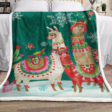 litzzy Alpaca Christmas NP1611001F Sherpa Fleece Blanket Sherpa Fleece Blanket   