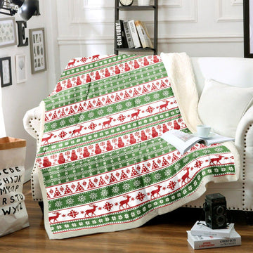 litzzy Alpine Christmas Green HM1212001TT Sherpa Fleece Blanket Sherpa Fleece Blanket   