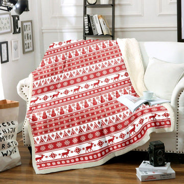 litzzy Alpine Christmas Red HM1212002TT Sherpa Fleece Blanket Sherpa Fleece Blanket   