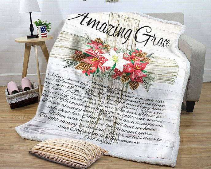litzzy Amazing Grace Christmas Cross NI1310070KL Sherpa Fleece Blanket Sherpa Fleece Blanket   