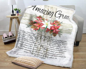 litzzy Amazing Grace Christmas Cross NI1310070KL Sherpa Fleece Blanket Sherpa Fleece Blanket   