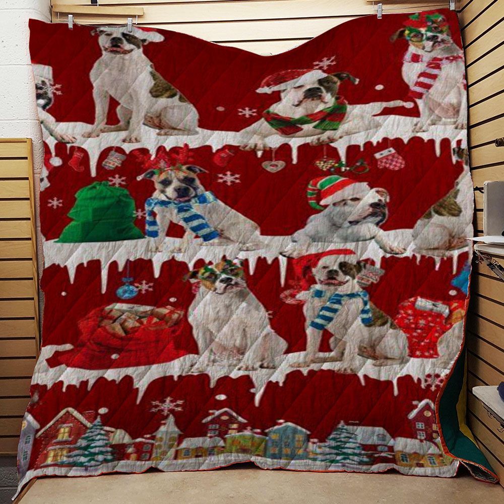litzzy American Bulldog Snow Christmas CL11120009MDQ Fleece Blanket Quilt Blanket   