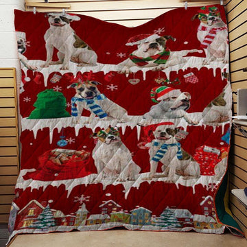 litzzy American Bulldog Snow Christmas CL11120009MDQ Fleece Blanket Quilt Blanket   