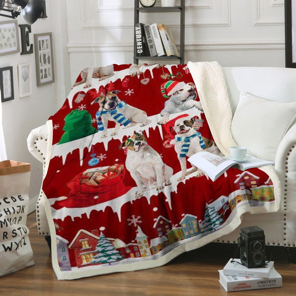 litzzy American Bulldog Snow Christmas CL11120160MDF Sherpa Fleece Blanket Sherpa Fleece Blanket   