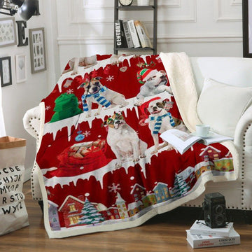 litzzy American Bulldog Snow Christmas CL11120160MDF Sherpa Fleece Blanket Sherpa Fleece Blanket   